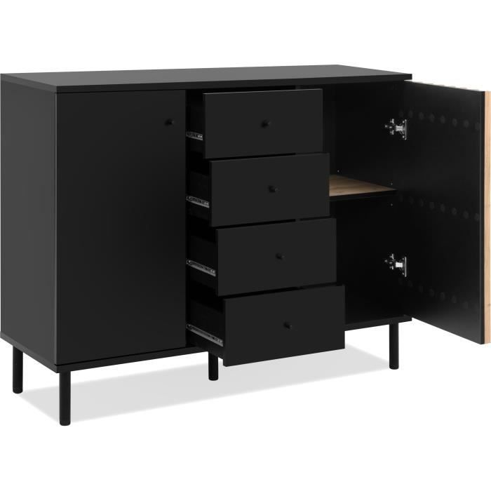 Sideboard - MONZA 01B - Black / Artisan oak - 2 doors - 4 drawers - 118 x 90 x 40 cm