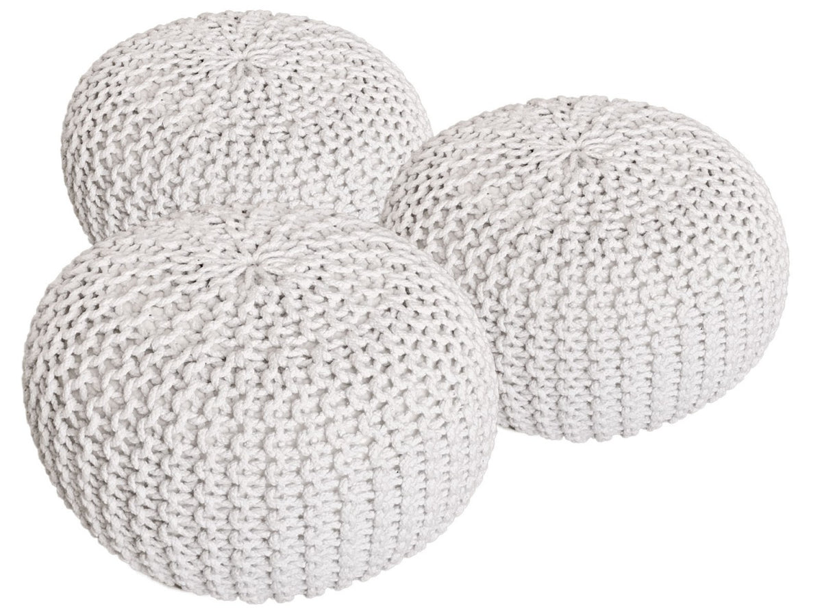 Set van 3 poufs Ø 55 cm vloerkussen gebreide poef zitkruk zitkussen kruk duurzaam grof gebreid