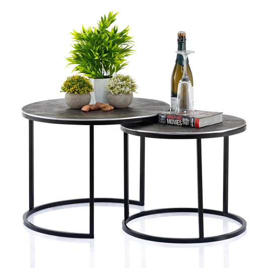 Salontafelset 2-delig ø 55 en 45 cm zilver metaal ronde bijzettafels Carlton woonkamer
