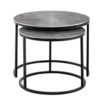 Salontafelset 2-delig ø 55 en 45 cm zilver metaal ronde bijzettafels Carlton woonkamer
