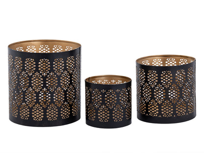 Set van 3 kandelaars windlicht oosters theelichthouder rond zwart goud