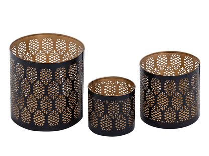 Set van 3 kandelaars windlicht oosters theelichthouder rond zwart goud