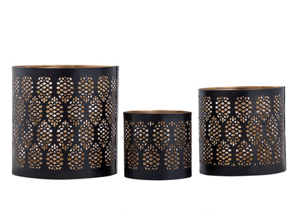 Set van 3 kandelaars windlicht oosters theelichthouder rond zwart goud