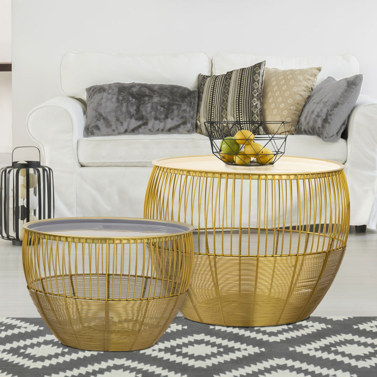 Set van 2 ronde bijzettafels Ø 49/41 cm, H 37/29 cm, decoratietafel, salontafel, Glamira, goud
