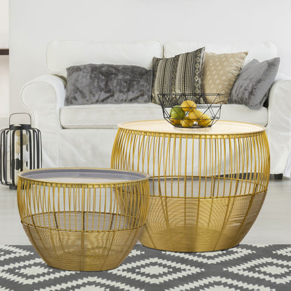 Set van 2 ronde bijzettafels Ø 49/41 cm, H 37/29 cm, decoratietafel, salontafel, Glamira, goud