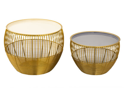 Set van 2 ronde bijzettafels Ø 49/41 cm, H 37/29 cm, decoratietafel, salontafel, Glamira, goud
