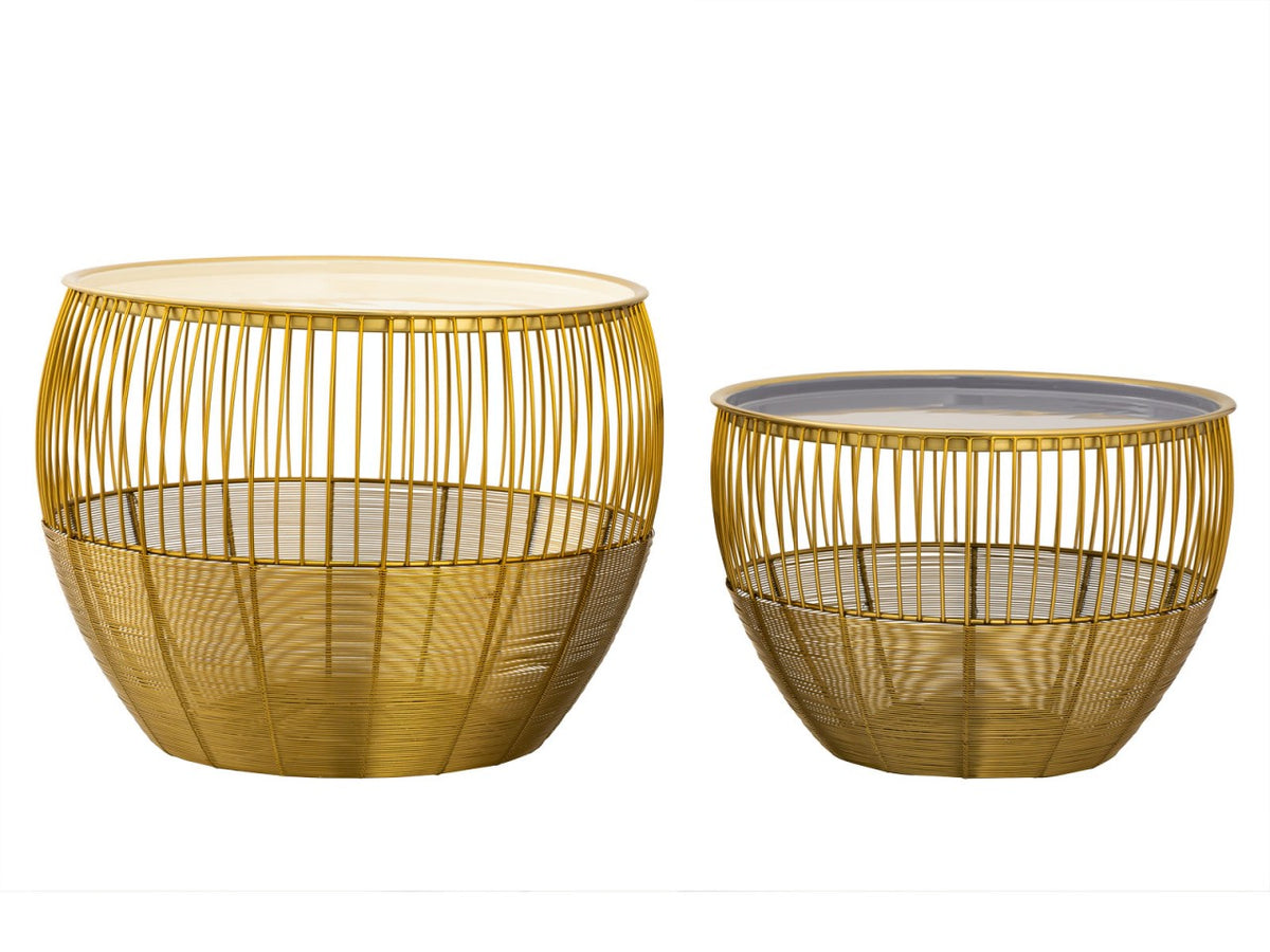 Set van 2 ronde bijzettafels Ø 49/41 cm, H 37/29 cm, decoratietafel, salontafel, Glamira, goud