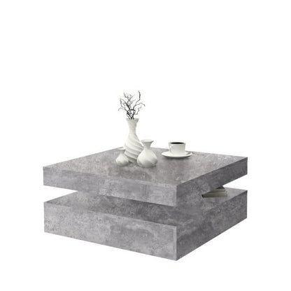 Square swivel coffee table - Chipboard - Light gray concrete decor - Classic - L 78 x D 78 x H 35.4 cm - COFFEE