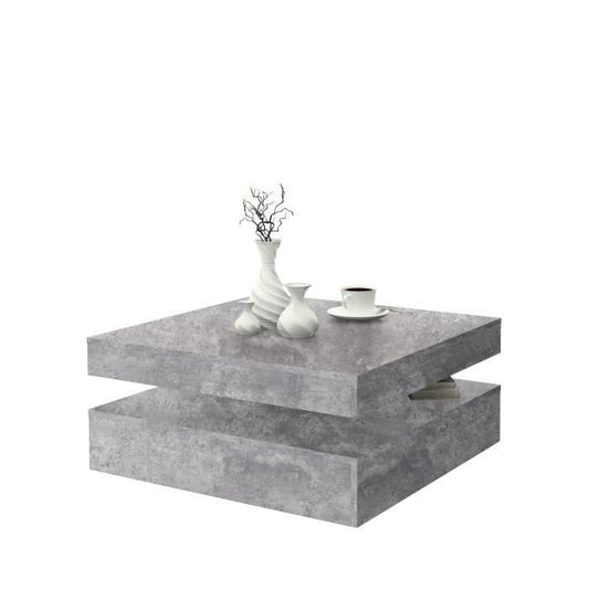 Square swivel coffee table - Chipboard - Light gray concrete decor - Classic - L 78 x D 78 x H 35.4 cm - COFFEE