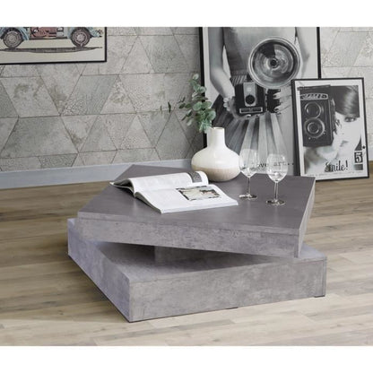 Square swivel coffee table - Chipboard - Light gray concrete decor - Classic - L 78 x D 78 x H 35.4 cm - COFFEE