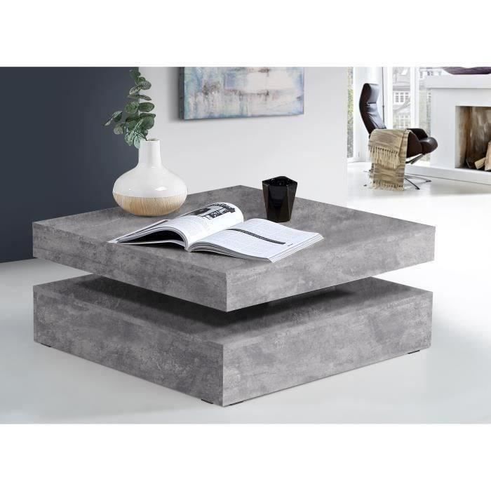 Square swivel coffee table - Chipboard - Light gray concrete decor - Classic - L 78 x D 78 x H 35.4 cm - COFFEE