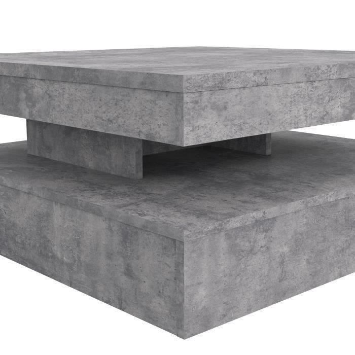 Square swivel coffee table - Chipboard - Light gray concrete decor - Classic - L 78 x D 78 x H 35.4 cm - COFFEE