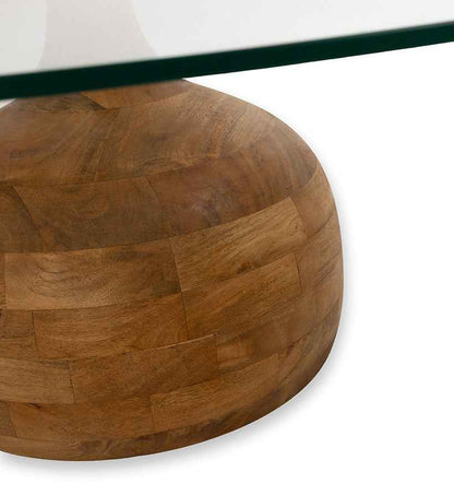 Stella salontafel Ø100, H35, glad naturel, helder glas