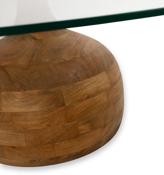 Stella salontafel Ø100, H35, glad naturel, helder glas