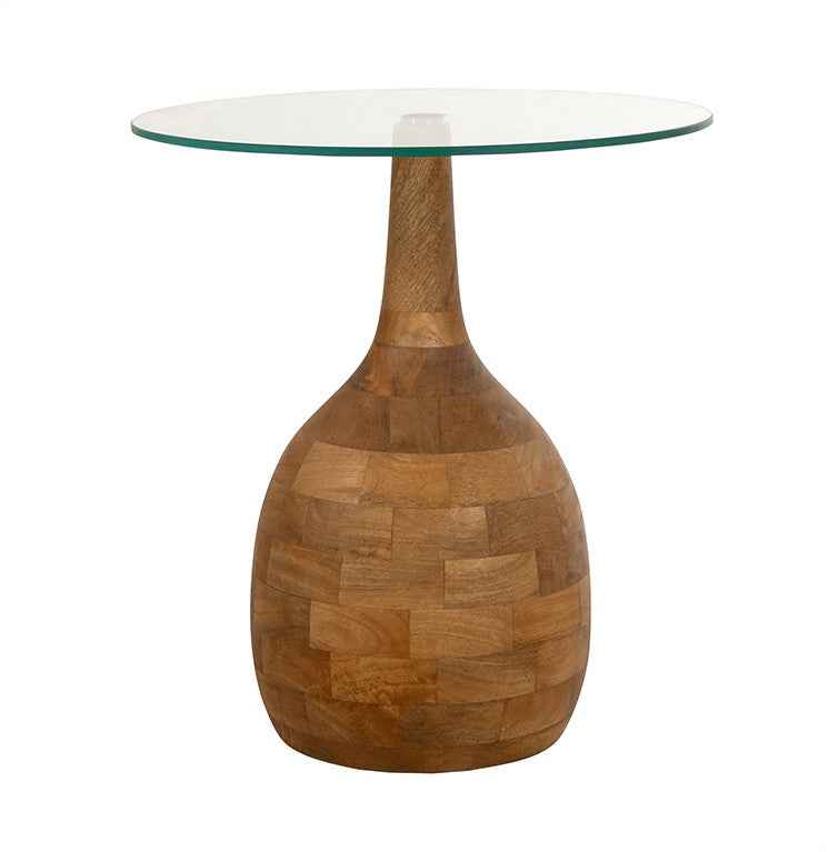Stella salontafel Ø50, H55, glad naturel, helder glas