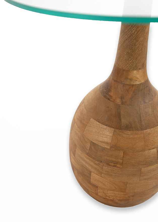 Stella salontafel Ø50, H55, glad naturel, helder glas