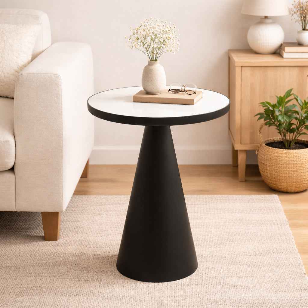 Ronde kegelvormige marmeren bijzettafel