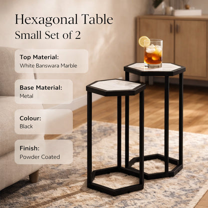 Kleine set van 2 hexagonale marmeren tafels