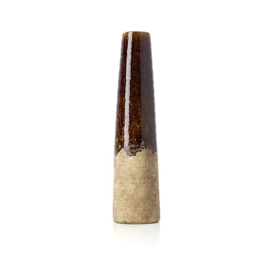 De Amber-kegelvaas betonbruin, L; konische keramische vaas met donkerbruin glazuur boven en beige onderkant