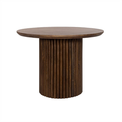 Salontafel Ø60 MySons, mango wood with dark walnut finish, round table with ribbed pedestal base