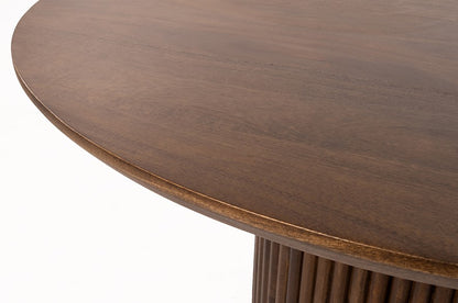 Salontafel Ø60, mango donkerwalnoot afwerking; ronde top met ribbelige verticale kolomvoet.