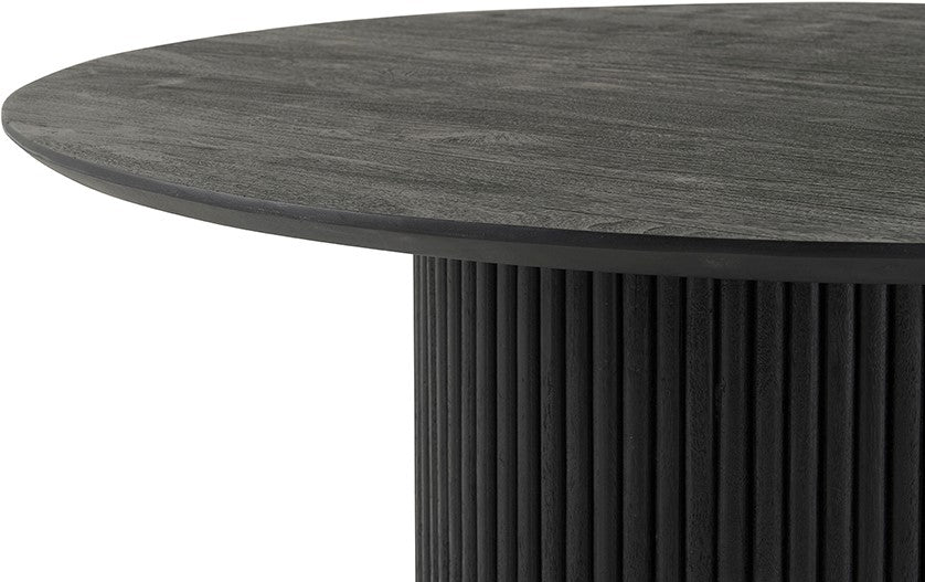 MySons eettafel Ø140, Acacia zwart – ronde tafel met verticale geribbelde basis