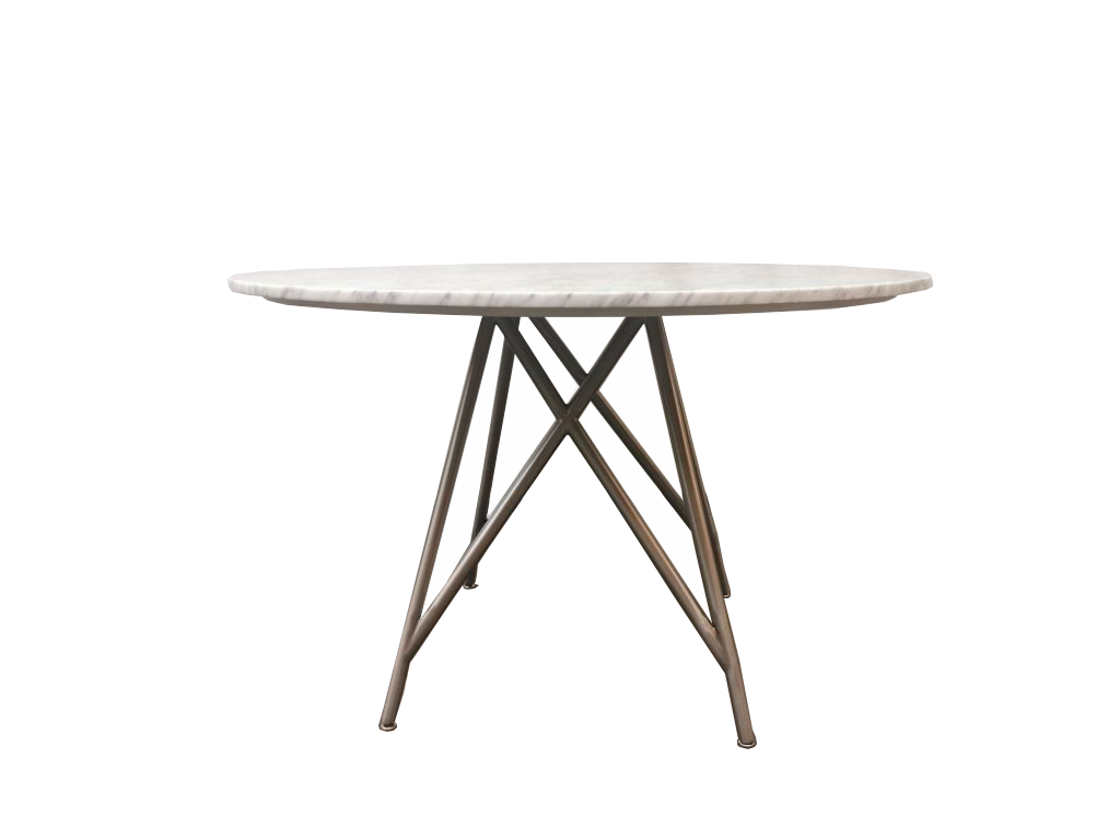 Modus Furniture International Ronde eettafel van koraal in marmer en geborsteld roestvrij staal. -