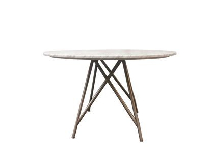 Modus Furniture International Ronde eettafel van koraal in marmer en geborsteld roestvrij staal. -