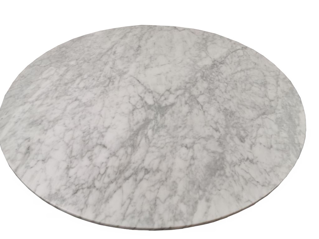 Modus Furniture International Ronde eettafel van koraal in marmer en geborsteld roestvrij staal. -