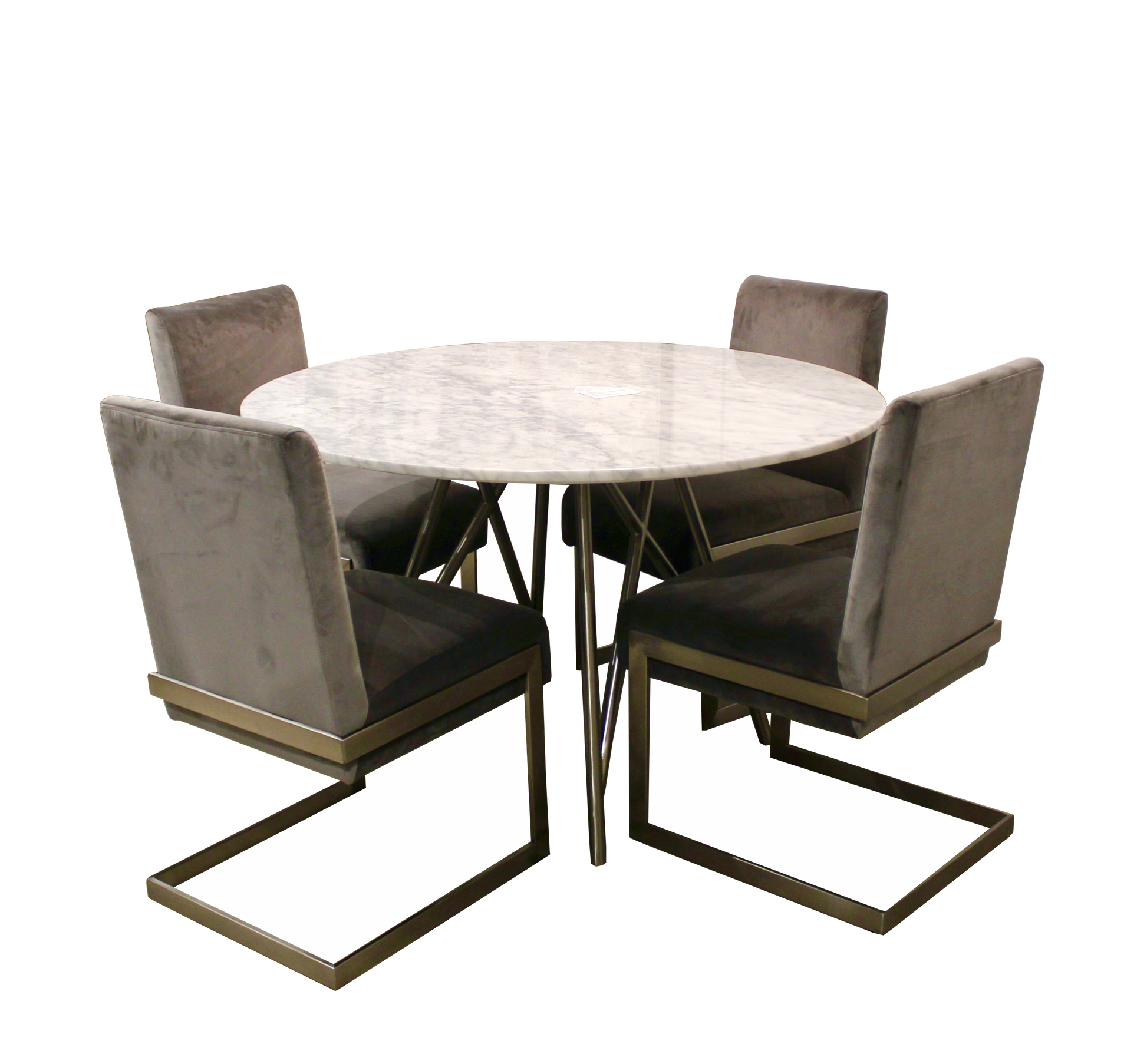 Modus Furniture International Ronde eettafel van koraal in marmer en geborsteld roestvrij staal. -