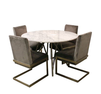 Modus Furniture International Ronde eettafel van koraal in marmer en geborsteld roestvrij staal. -