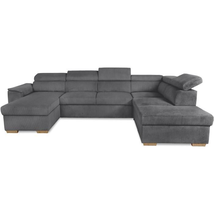DAYTONA panoramic convertible corner sofa, 5 to 6 seats - Anthracite Lincoln fabric - With storage space - L 326 x H 94 x D 216 cm