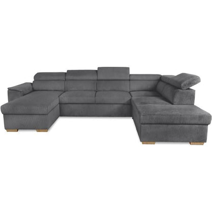 DAYTONA panoramic convertible corner sofa, 5 to 6 seats - Anthracite Lincoln fabric - With storage space - L 326 x H 94 x D 216 cm