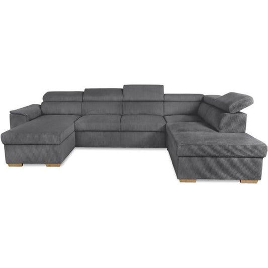 DAYTONA panoramic convertible corner sofa, 5 to 6 seats - Anthracite Lincoln fabric - With storage space - L 326 x H 94 x D 216 cm