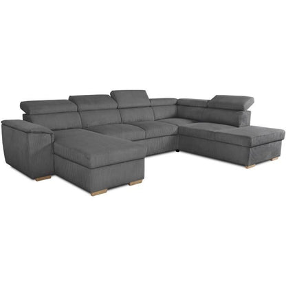 DAYTONA panoramic convertible corner sofa, 5 to 6 seats - Anthracite Lincoln fabric - With storage space - L 326 x H 94 x D 216 cm