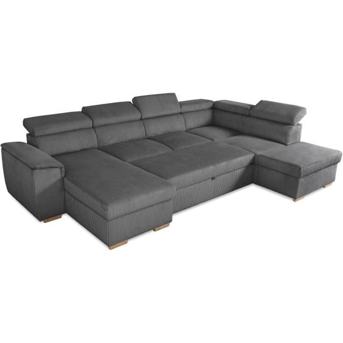 DAYTONA panoramic convertible corner sofa, 5 to 6 seats - Anthracite Lincoln fabric - With storage space - L 326 x H 94 x D 216 cm