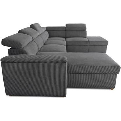 DAYTONA panoramic convertible corner sofa, 5 to 6 seats - Anthracite Lincoln fabric - With storage space - L 326 x H 94 x D 216 cm