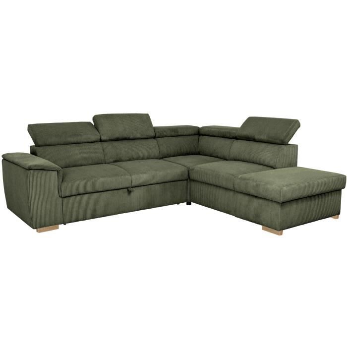 DAYTONA Omkeerbare hoekbank - 5 zitplaatsen  - Khaki fluweel - Opbergbox - L260 x H94 x D216 cm - Daza-living