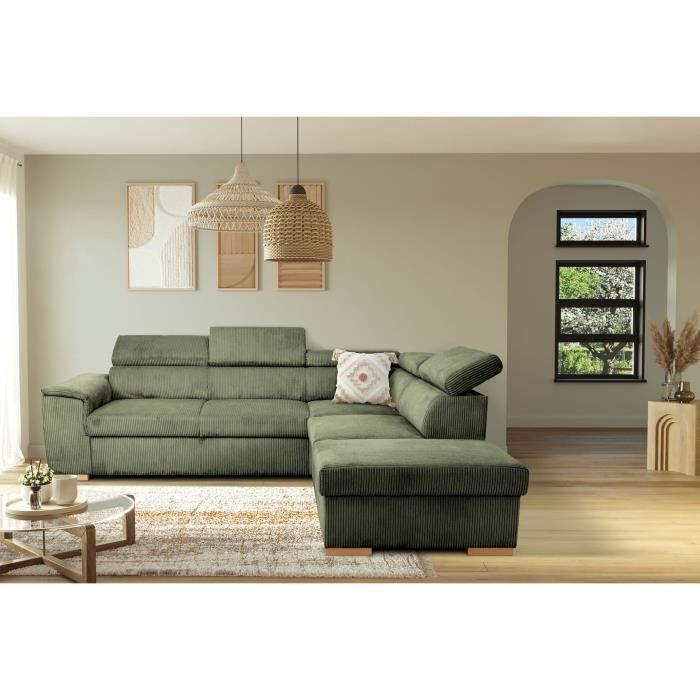 DAYTONA Omkeerbare hoekbank - 5 zitplaatsen  - Khaki fluweel - Opbergbox - L260 x H94 x D216 cm - Daza-living
