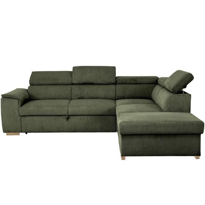 DAYTONA Omkeerbare hoekbank - 5 zitplaatsen  - Khaki fluweel - Opbergbox - L260 x H94 x D216 cm - Daza-living