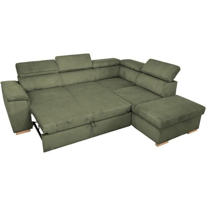 DAYTONA Omkeerbare hoekbank - 5 zitplaatsen  - Khaki fluweel - Opbergbox - L260 x H94 x D216 cm - Daza-living