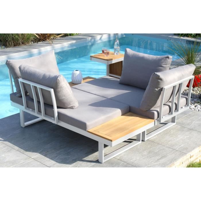 Modulaire tuinmeubelen TOKYO van DCB GARDEN, wit aluminium frame met acaciahout, 4 zitplaatsen