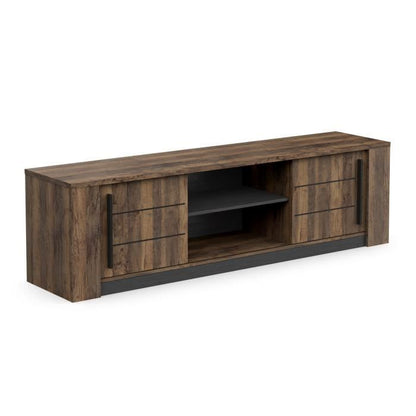 MONACO TV cabinet - 2 sliding doors + 3 shelves - Oak and black wood decor - L184.5 x D42.3 x H51.8 cm - DEMEYERE