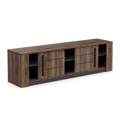 MONACO TV cabinet - 2 sliding doors + 3 shelves - Oak and black wood decor - L184.5 x D42.3 x H51.8 cm - DEMEYERE