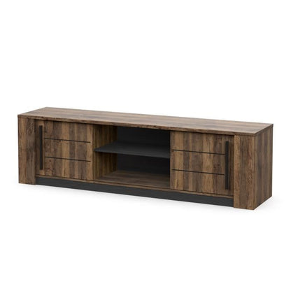 MONACO TV cabinet - 2 sliding doors + 3 shelves - Oak and black wood decor - L184.5 x D42.3 x H51.8 cm - DEMEYERE