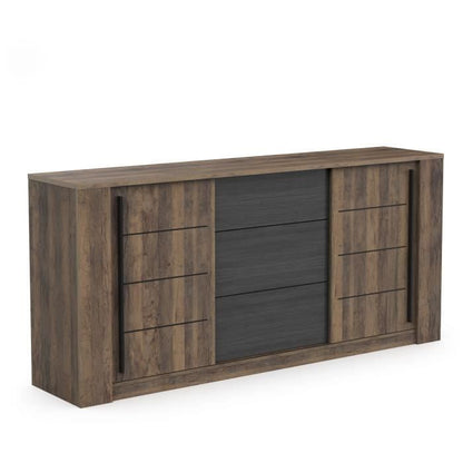 MONACO sideboard - Oak and black decor - 2 sliding doors + 3 drawers - L206 x D44.9 x H94 cm - CBA MEUBLES