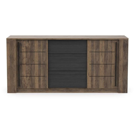 MONACO sideboard - Oak and black decor - 2 sliding doors + 3 drawers - L206 x D44.9 x H94 cm - CBA MEUBLES