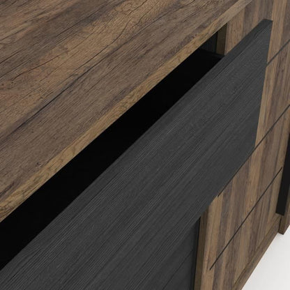 MONACO sideboard - Oak and black decor - 2 sliding doors + 3 drawers - L206 x D44.9 x H94 cm - CBA MEUBLES