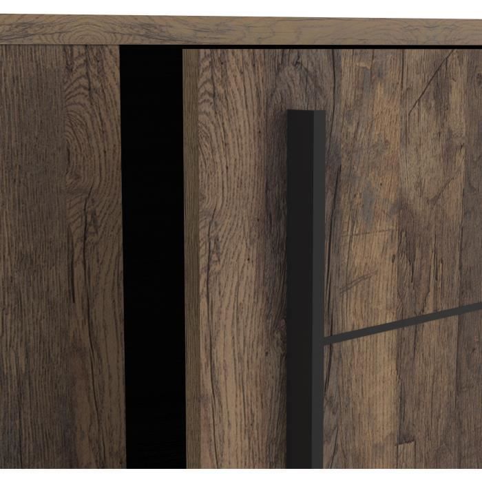 MONACO sideboard - Oak and black decor - 2 sliding doors + 3 drawers - L206 x D44.9 x H94 cm - CBA MEUBLES