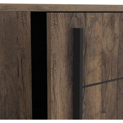 MONACO sideboard - Oak and black decor - 2 sliding doors + 3 drawers - L206 x D44.9 x H94 cm - CBA MEUBLES